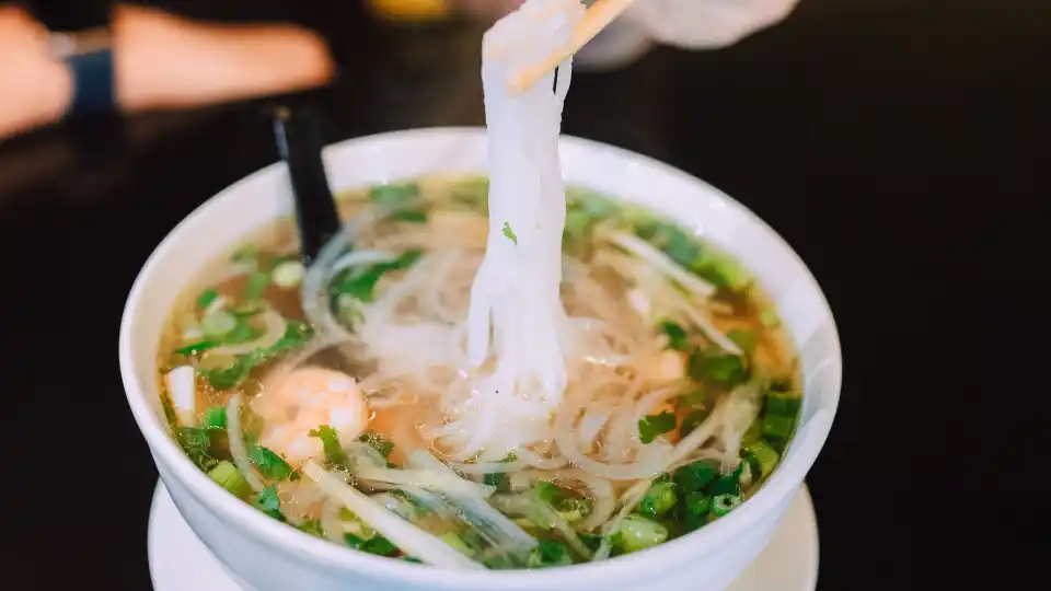 A steaming bowl of authentic Vietnamese pho